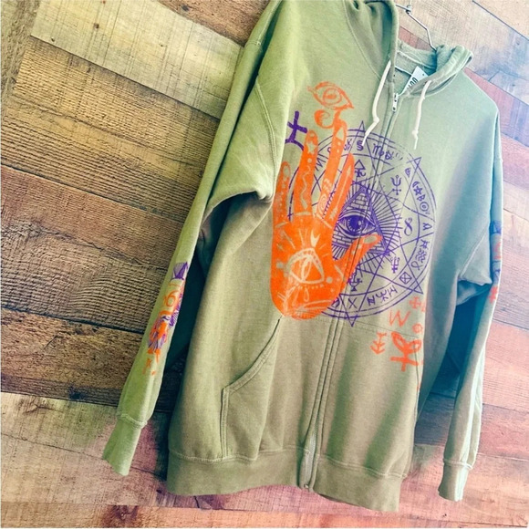 NWT Urban Outfitters Eyes Open Oversize Zip-Up Hoodie Sweatshirt - Picture 5 of 9